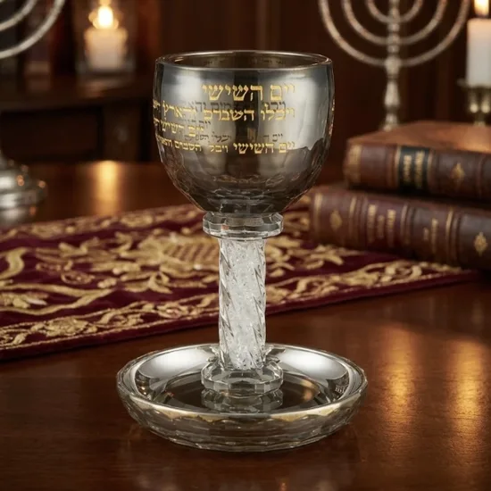 כוס קידוש קריסטל דגם "יום השישי" שחור זהב