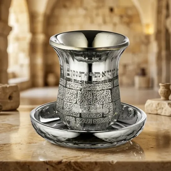 כוס קידוש קריסטל דגם "כותל" סילבר