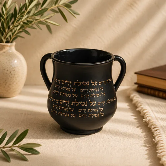 נטלה מהודרת - "על נטילת ידיים" שחור וזהב