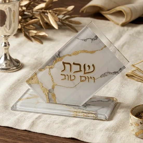 מעמד לגפרורים אקריליק - שיש זהב