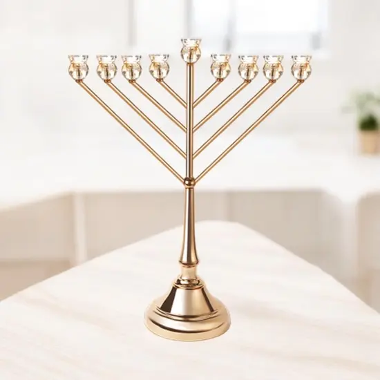 חנוכיה יוקרתית רוז גולד קנים קריסטל 64 ס"מ