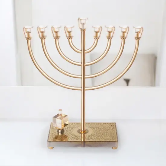 חנוכיה יוקרתית שילוב פלקטה וסביבון 38 ס"מ