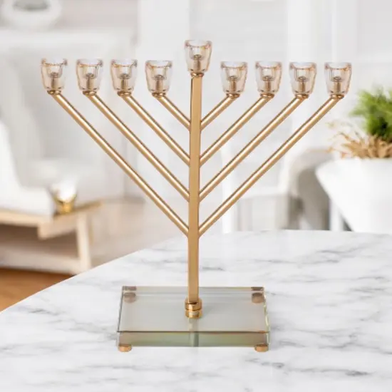 חנוכייה יוקרתית זהב שילוב קריסטל 32 ס"מ