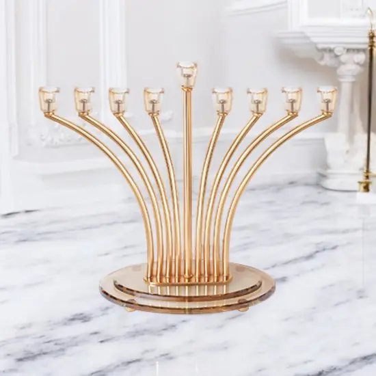 חנוכיה מעוצבת זהב שילוב קריסטל 32 ס"מ