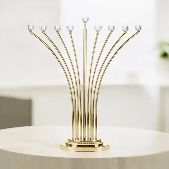 חנוכיה יוקרתית זהב שילוב קנים קריסטל 76 ס"מ