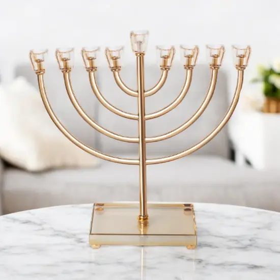 חנוכיה יוקרתית זהב בשילוב קריסטל 32 ס"מ