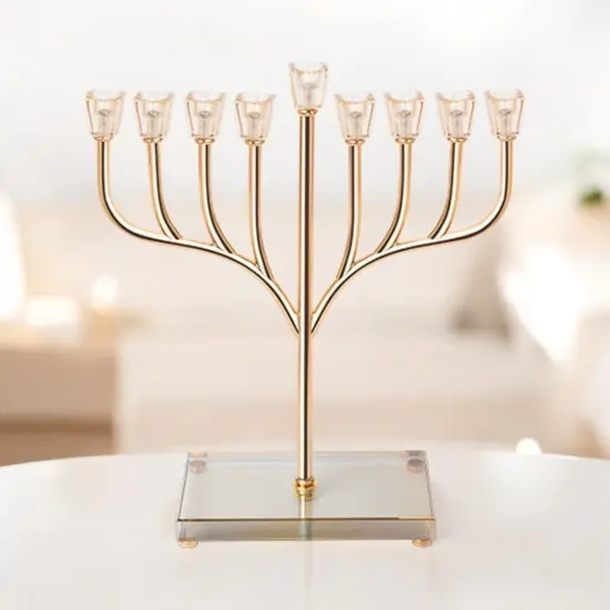 חנוכיה מעוצבת זהב בשילוב קריסטל 37 ס"מ