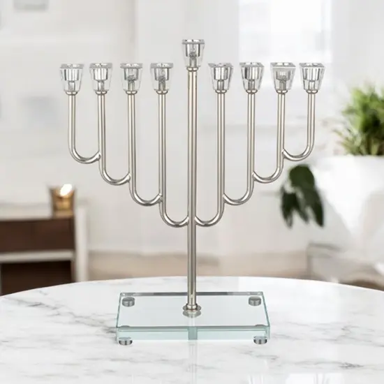 חנוכיה יוקרתית כסף בשילוב קריסטל 36 ס"מ