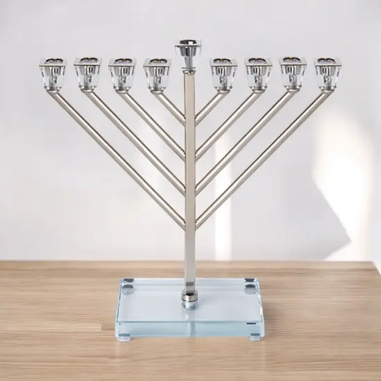 חנוכייה מעוצבת כסף שילוב קריסטל 32 ס"מ