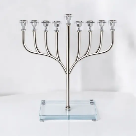 חנוכייה יוקרתית כסף שילוב קריסטל 37 ס"מ