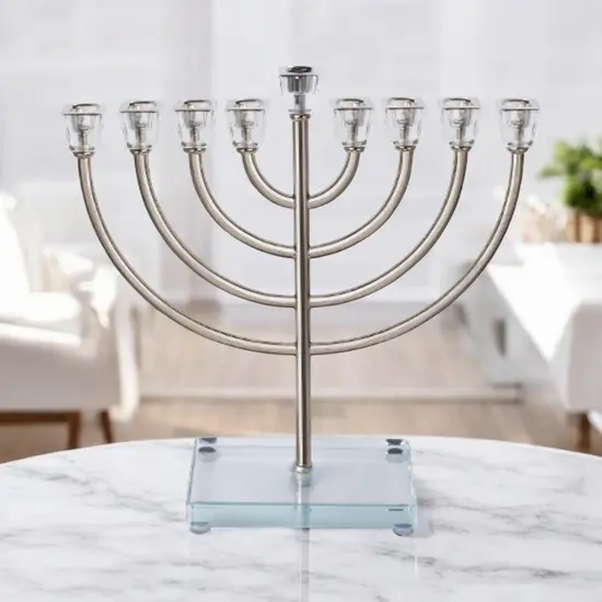 חנוכיה יוקרתית כסף בשילוב קריסטל 32 ס"מ