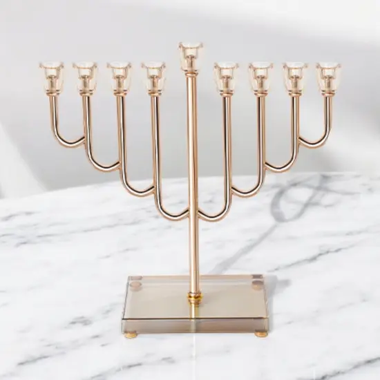 חנוכיה מעוצבת זהב בשילוב קריסטל 32 ס"מ