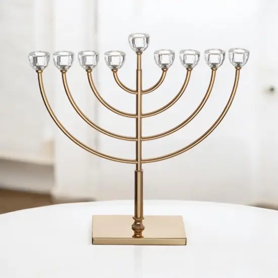 חנוכיה מעוצבת זהב שילוב קנים קריסטל 76 ס"מ