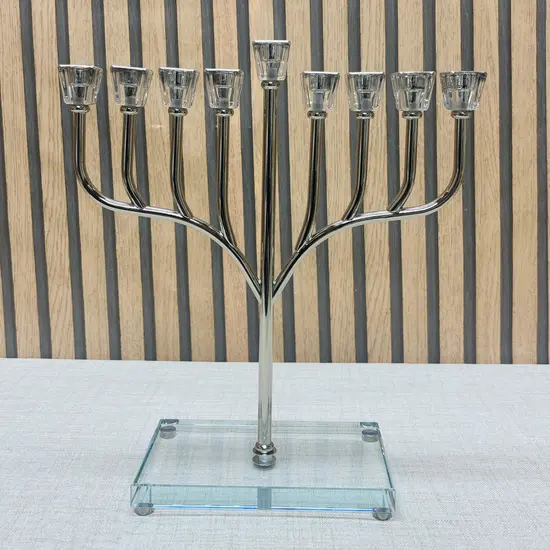 חנוכייה יוקרתית כסף שילוב קריסטל 37 ס"מ