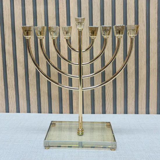 חנוכיה יוקרתית זהב בשילוב קריסטל 36 ס"מ