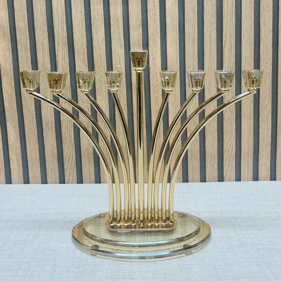 חנוכיה מעוצבת רוז גולד שילוב קריסטל 32 ס"מ