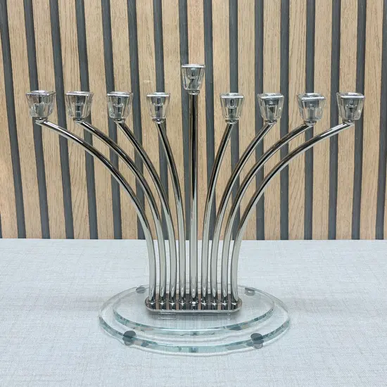 חנוכיה מעוצבת כסף בשילוב קריסטל 32 ס"מ