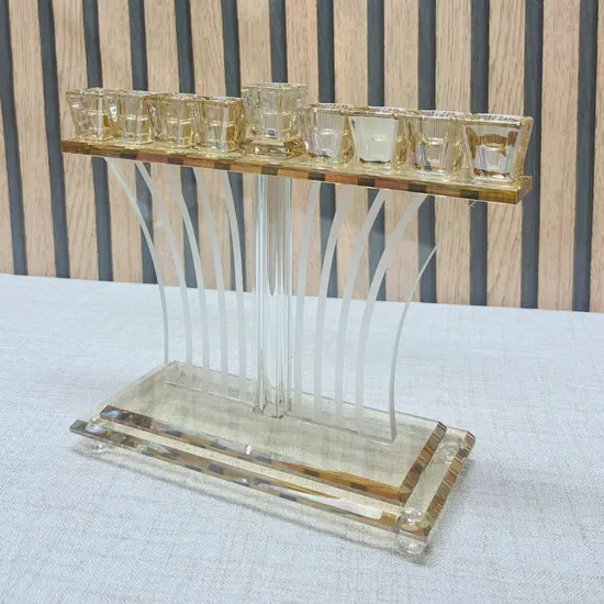 חנוכיה מעוצבת קריסטל זהב 21 ס"מ